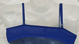 🖤 Blue Ruched Camisole Bra with Pink Bow