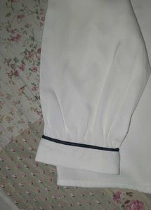 Elegant White Ruffle Neck Embroidered Blouse