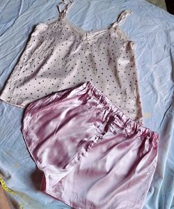 Satin Heart Print Nightwear Set