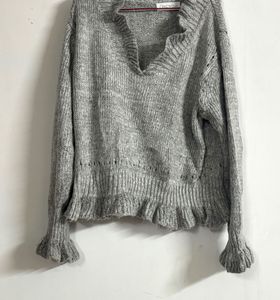 Chicwish Grey Ruffle Knit Sweater