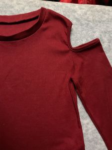 Maroon Cold Shoulder Top