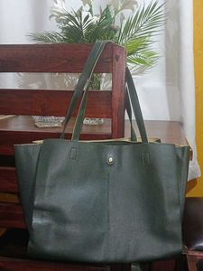 Stylish Dark Green Leather Tote Bag