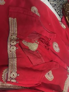 Red Embroidered Saree with blouse