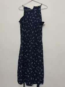 Blue Color  Dress With Light Vlue Flowers On It