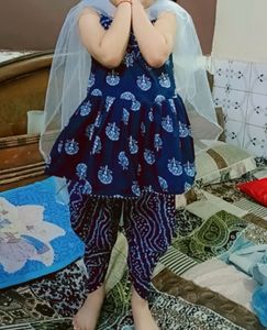 Elegant Navy &amp; White Printed Kurta Set (6-7 Years)