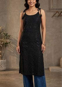 Black Spaghetti Strap Kurti