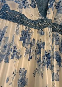 Blue Floral Maxi Dress – Elegant Long Sleeve Dres