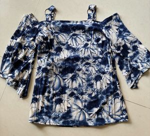 Floral Cold Shoulder Flared Sleeve Top