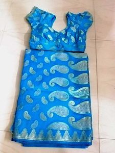 Elegant Blue Brocade Saree and Blouse Set