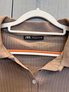 ZARA Ribbed Polo Neck Long Sleeve Top