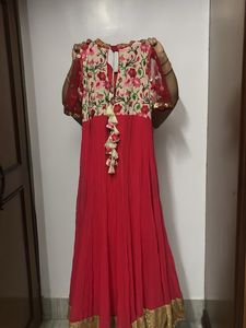 Elegant Red Floral Anarkali Gown