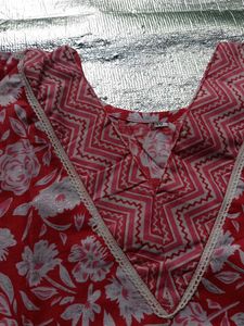 Red Floral Print Kurta Set