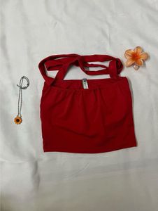 Red Halter Neck Crop Top