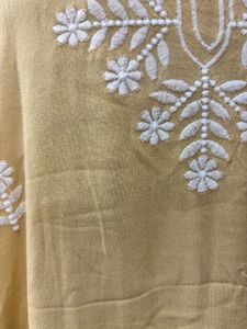 Chic Casual Yellow Kurti with Delicate White Threa
