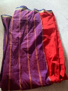 Vibrant Purple & Red Striped Saree