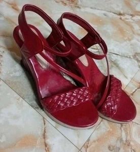 Red Woven Strap Platform Heels
