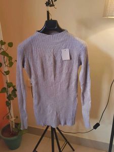New Korean Ribbed Mock Neck Long Sleeve Top