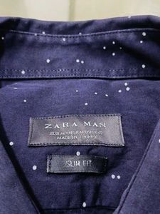 Zara Man Navy Polka Dot Slim Fit Shirt