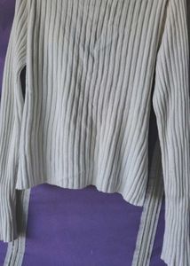 Cream Ribbed Knit Wrap Top