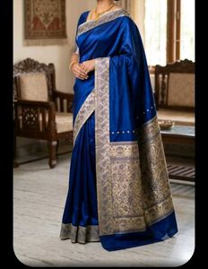 Royal Blue Art Silk Saree with Golden Zari Motif &