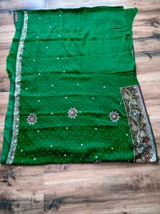 y2k Green heavy party wear  handwork Saree