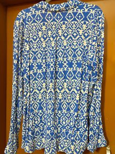 Printed Blue Crinkled Shirt