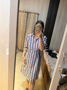 Striped Midi Shirt Dress with Pearls🦋
