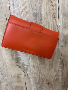 Vibrant Orange Clutch with Gold Hardware