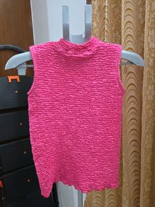 Pink Smocked Mock Neck Top