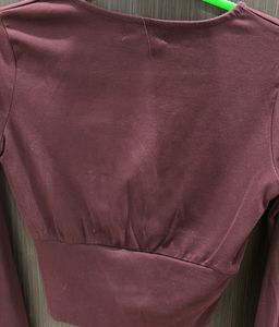 Y2K Burgundy V Neck Top