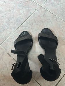 Black Glitter Block Heels