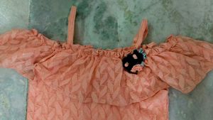 Cute Peach Off-Shoulder Top &amp; Black Skirt Set