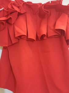 Red Ruffled Neck 4 In 1 Pattern Top