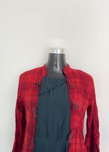 Red Tasseled Kurta with shrug