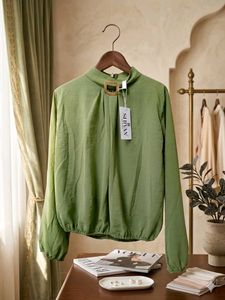 Chic Green Mock Neck Blouse