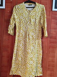 Stylish Yellow & White Kurti Dress