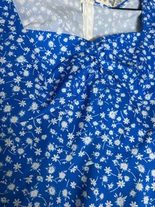 Blue Floral Puff Sleeve Midi Dress