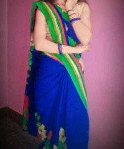Blue Saree No Blouse