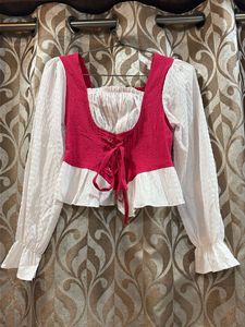 Vintage Lace-Up Peasant Top