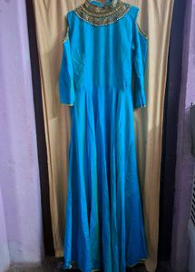 Blue Embroidered Anarkali Maxi Gown