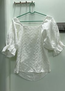 White Textured Puff Sleeve Top