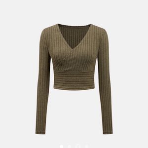 Ribbed V-Neck Wrap Crop Top