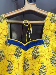 Yellow Block Print Kurta Set