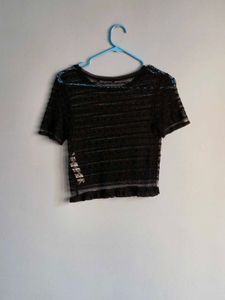 Zara Sheer Lace Top Black S