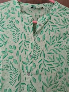 Green Leaf Print Kurta