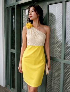 One-Shoulder Lace & Yellow Dress