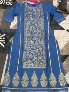 Beautiful Blue Kurta with Gold Print