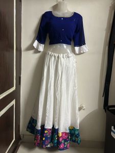 Elegant Blue &amp; White Lehenga Choli Set