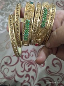 Elegant Gold Bangles with Gemstones