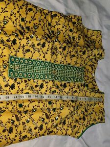 Yellow Kurta with Green Print